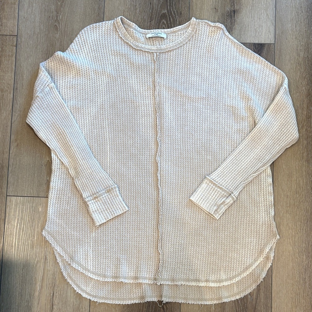 Zenana Light Beige Waffle Knit Top